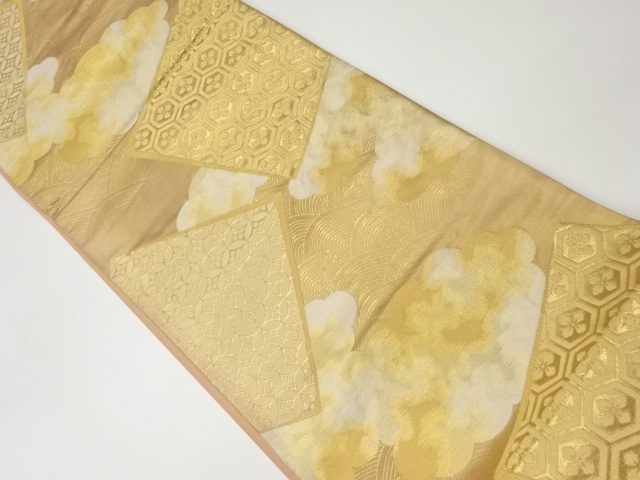 JAPANESE KIMONO / VINTAGE FUKURO OBI / WOVEN CLOUD & TRADITIONAL PATTERN